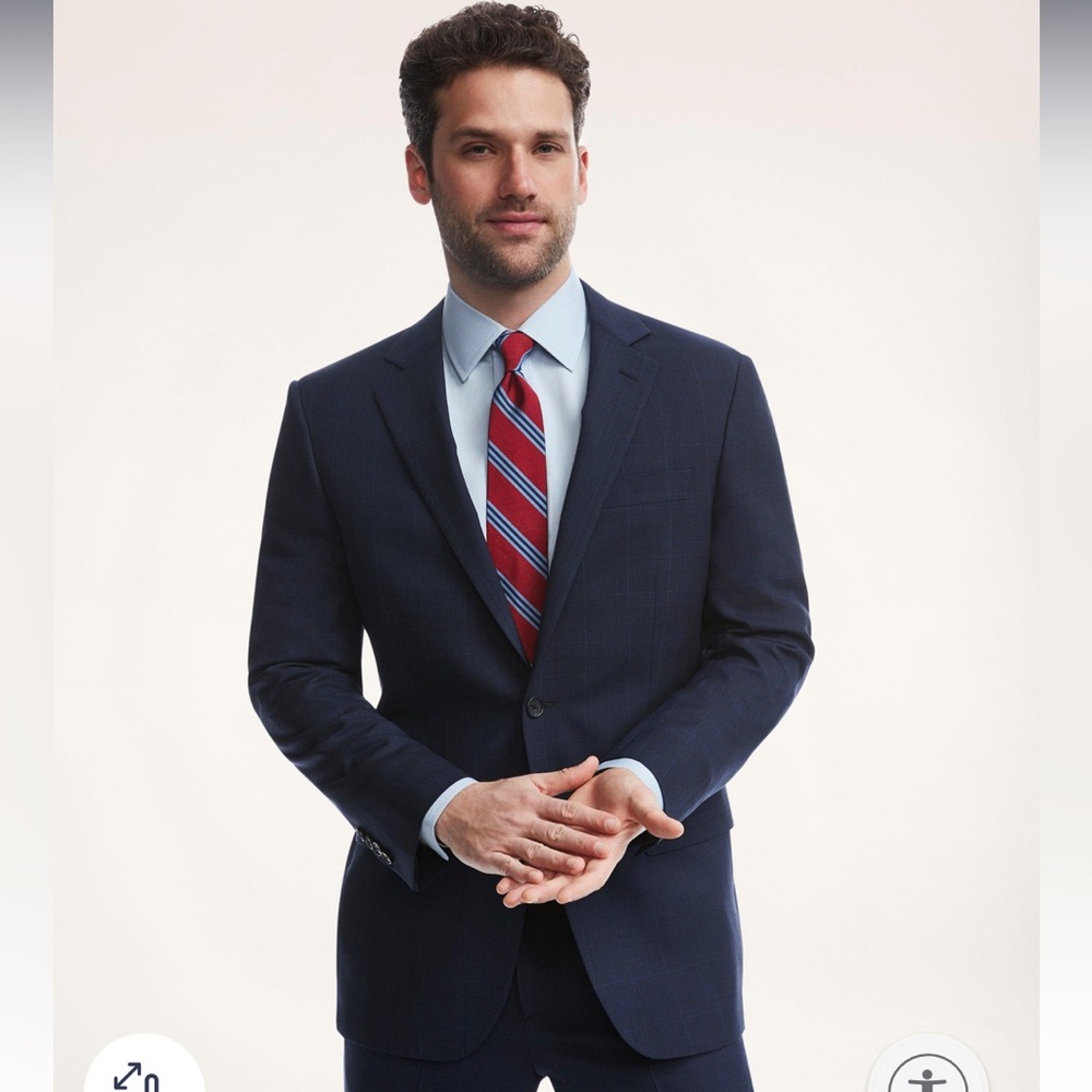 Brooks Brothers Men’s 1818 Madison Fit Full Cavas 2 Button Navy Plaid Bl…